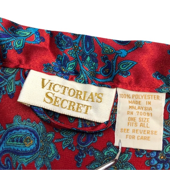 Vintage 90s Victoria’s Secret Gold Label Red Paisley Short Robe One Size Kimono - Picture 10 of 10